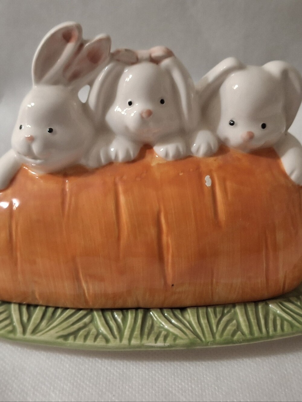 Lillian Vernon Bunny & Carrot Butter Dish Ceramic Easter Spring Decor